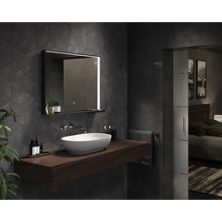 Sensio Element LED Bathroom Mirror With Wireless Charging Shelf TrioTone Black 800 x 600mm