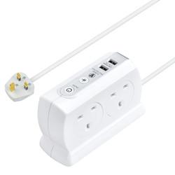 4 Socket Switched Extension Lead + 2 x 3.1A USB