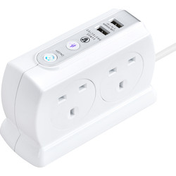 Masterplug 4 Socket Switched Extension Lead + 2 x 3.1A USB Compact Surge +2x USB- Gloss White 2m - 90820 - from Toolstation