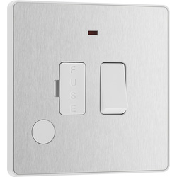 BG Evolve Brushed Steel (White Ins) Switched 13A Fused Connection Unit With Power Led Indicator, And Flex Outlet 