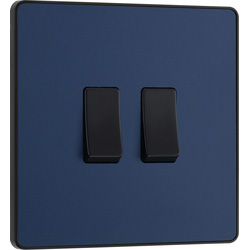 BG Evolve Matt Blue (Black Ins) Double Light Switch, 20A 16Ax, 2 Way 