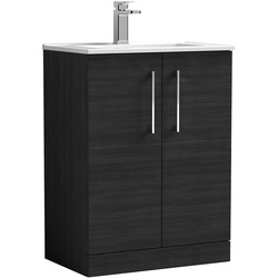 nuie Arno Double Door Floor Standing Vanity Unit Charcoal Black 600mm With Minimalist Basin