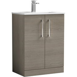 Nuie / nuie Arno Double Door Floor Standing Vanity Unit Solace Oak 600mm With Minimalist Basin