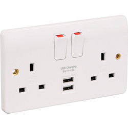 MK MK 13A USB Switched Socket 2 Gang + 2 USB - 92690 - from Toolstation