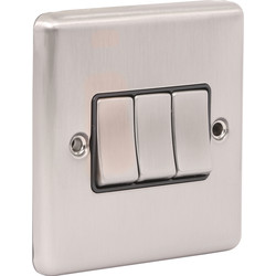 Wessex Electrical Wessex Brushed Stainless Steel Switch 3 Gang 2 Way - 93942 - from Toolstation