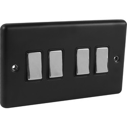 Wessex Electrical Wessex Matt Black Chrome Switch 4 Gang 2 Way - 94398 - from Toolstation