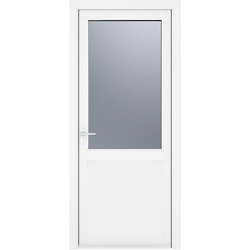Crystal uPVC Single Door Half Glass Half Panel Right Hand Open In 920mm x 2090mm Obscure Double Glazed White