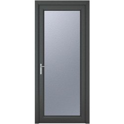 Crystal uPVC Single Door Full Glass Right Hand Open In 890mm x 2090mm Obscure Triple Glazed Grey/White