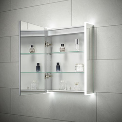 Sensio Ainsley LED Mirror Bathroom Cabinet Single Door With Shaver Socket & Bluetooth Cool White 700 x 564mm