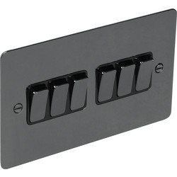 Axiom Flat Plate Black Nickel 10A Switch 6 Gang 2 Way - 95599 - from Toolstation