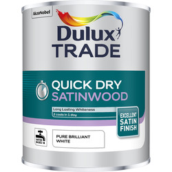 Dulux Trade Quick Dry Satinwood Paint Pure Brilliant White 1L