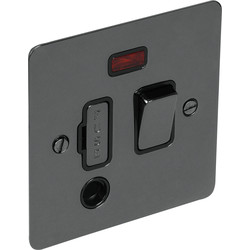 Axiom Flat Plate Black Nickel Fused Spur 13A Switched + Neon + Flex Outlet - 95679 - from Toolstation