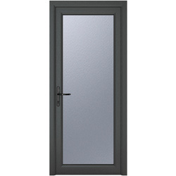 Crystal uPVC Single Door Full Glass Right Hand Open In 920mm x 2090mm Obscure Triple Glazed Grey/White