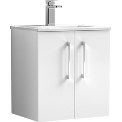 nuie Arno Double Door Wall Hung Vanity Unit Gloss White 500mm With Minimalist Basin