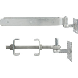 GateMate / GateMate Field Gate Adjustable Double Strap Hinge Set with Hooks on Plate 450mm Galvanised