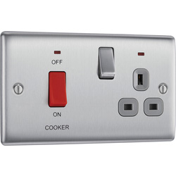 BG / BG Nexus Metal Brushed Steel 45A Cooker Switch & 13A DP Switched Socket 2 Gang + Neons