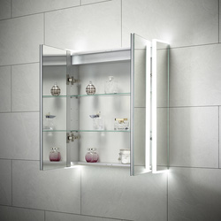 Sensio Ainsley LED Mirror Bathroom Cabinet Double Door With Shaver Socket & Bluetooth Cool White 700 x 664mm