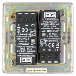 BG Screwless Flat Plate Brushed Stainless Steel Dimmer Switch