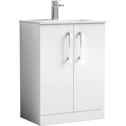 Nuie / nuie Arno Double Door Floor Standing Vanity Unit Gloss White 600mm With Minimalist Basin