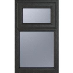 Crystal Casement uPVC Window Top Hung Opening Over Fixed Light 905mm x 1040mm Obscure Double Glazing Grey/White