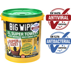 Big Wipes Big Wipes Antiviral XL Multi-Surface Bio Wipes Bucket 150 Wipes - 97511 - from Toolstation