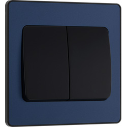 BG Evolve Matt Blue (Black Ins) Double Light Switch, 20A 16Ax, 2 Way, Wide Rocker 