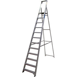 Lyte Industrial Platform Aluminium Step Ladder 12 Tread, Closed Length 3.51m