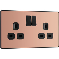 BG Evolve Polished Copper (Black Ins) Double Switched 13A Power Socket 