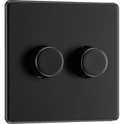 BG / BG Screwless Flatplate Matt Black 200W Intelligent LED Dimmer Switch 2 Gang 2 Way