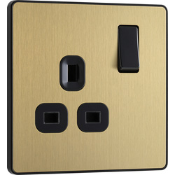 BG Evolve / BG Evolve Brushed Brass (Black Ins) Single Switched 13A Power Socket 