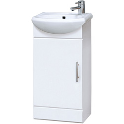 nuie Mayford Single Door Compact Floor Standing Vanity Unit With Ceramic Basin Gloss White 400mm
