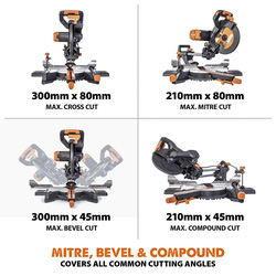 Evolution R255SMS-DB+ 255mm Multi-Material Double Bevel Sliding Mitre Saw Plus Pack
