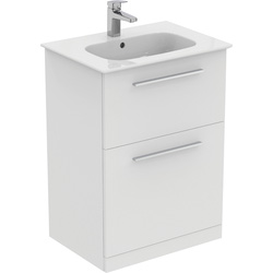 Ideal Standard i.life A Double Drawer Floor Standing Vanity Unit with Basin Matt White 600mm with Brushed Chrome Handles