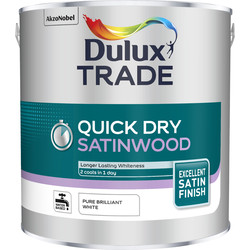 Dulux Trade Quick Dry Satinwood Paint Pure Brilliant White 2.5L