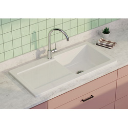 Contemporary Reversible Ceramic Kitchen Sink & Drainer White Single Bowl