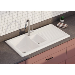 Traditional Reversible Ceramic Kitchen Sink & Drainer White 1.5 Bowl