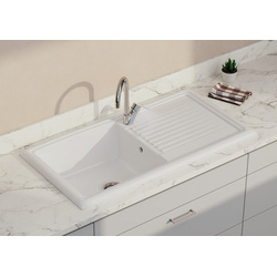 Traditional Reversible Ceramic Kitchen Sink & Drainer White Single Bowl