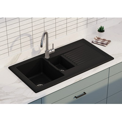 Reversible Ceramic Kitchen Sink & Drainer Black 1.5 Bowl