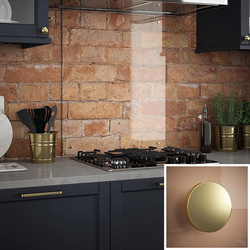 Splashback / Splashback Clear Glass Splashback with Brushed Brass Caps 600 x 700mm