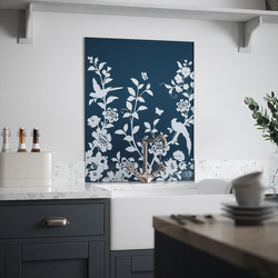 Laura Ashley / Laura Ashley Oriental Garden Midnight Seaspray Special Edition Glass Splashback 600 x 750mm 