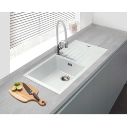 Maine / Maine Celyn Granite Composite Reversible Kitchen Sink & Drainer Large Single Bowl White