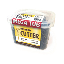 Reisser / Reisser Mega Tub - Cutter Csk Pozi Yellow Woodscrews 4.0 x 60mm (2000pcs) c/w 2 x 25mm bits Cutter Screw - Mega Tub