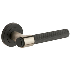 Designer Levers / Kensington Knurled Lever On Rose Door Handle Satin Nickel / Matt Black