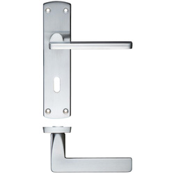 Zoo Hardware / Leon Lever on Lock Backplate Door Handle Satin Chrome
