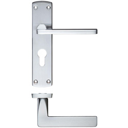 Zoo Hardware / Leon Lever on Euro Lock Backplate Door Handle Satin Chrome