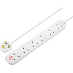 Masterplug / Masterplug Switched Extension Lead 6 Gang 2m White with LED