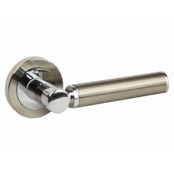 Lockworks Titania Dual Tone Lever On Rose Door Handles Pair Polished Chrome / Satin Nickel