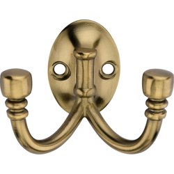 Lockworks / Lockworks Ball End Double Robe Hook Antique Brass