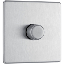 BG / BG Brushed Steel Screwless Flatplate Wall Dimmer Switch 1 Gang