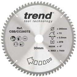 Trend / Trend Wood/Chipboard/MDF Circular Saw Blade 260 x 30mm 72T CSB/CC26072